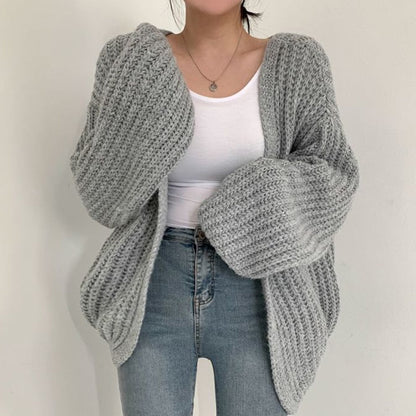 Chunky Knit Open Front Cardigan Sweater for Women – Oversized Cable Knit Duster with Balloon Sleeves – Fall Layering Cardigan