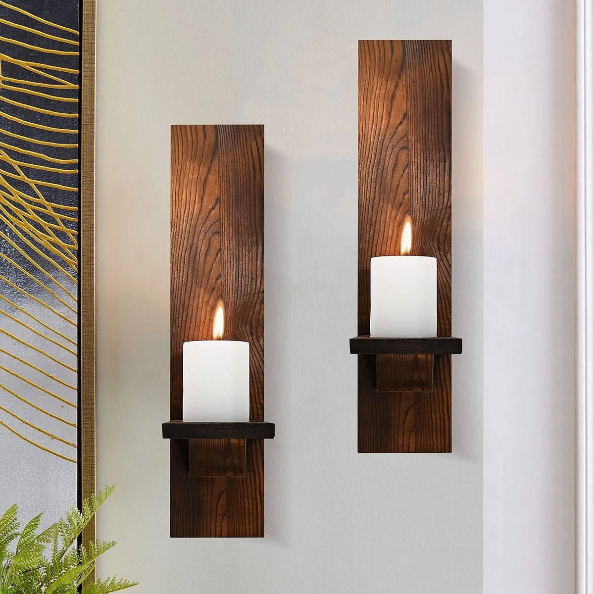 Handcrafted Wooden Sconce Pair for Ambient Candlelight Display – 15-Inch Vertical Mount for Living Rooms, Bedrooms, Patios & Entryways
