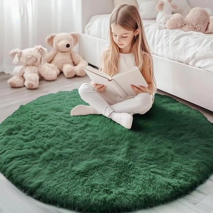 Round Shag Area Rug 59 Inch – Ultra Soft Plush Circle Carpet for Living Room Bedroom Playroom Nursery – Non-Slip Backing Machine Washable