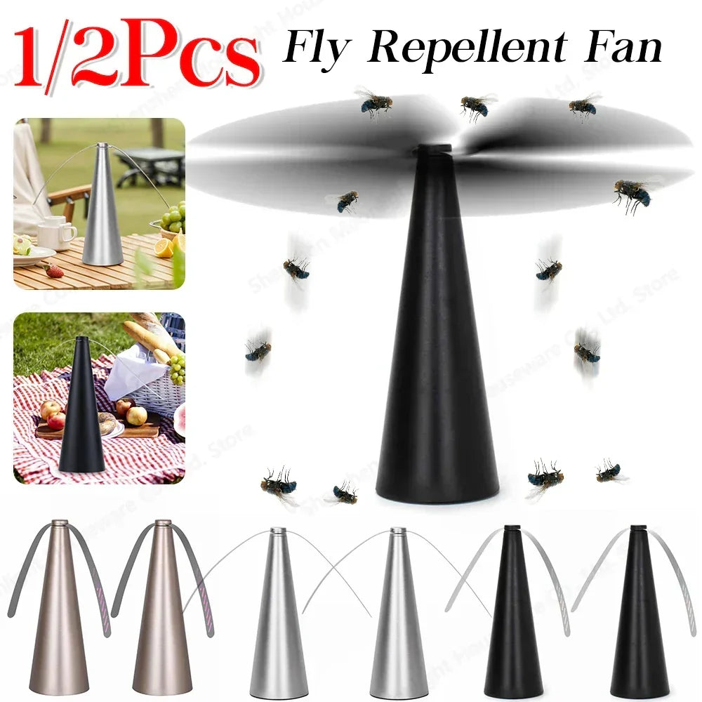 Tabletop Insect Deterrent Fan with Holographic Blades for Outdoor Dining & Picnics, Battery or USB Powered Fly Repeller for BBQ Parties