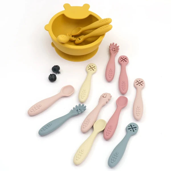 SILIFEED – Silicone baby utensils set 3PCS soft fork and spoon for toddler self-feeding