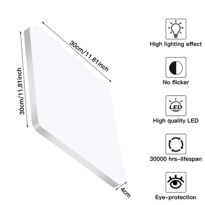 Square LED Flush Mount Light 48W 5400LM Cool White for Bathroom Kitchen Hallway Moisture-Resistant Overhead Fixture Low Profile Modern Home