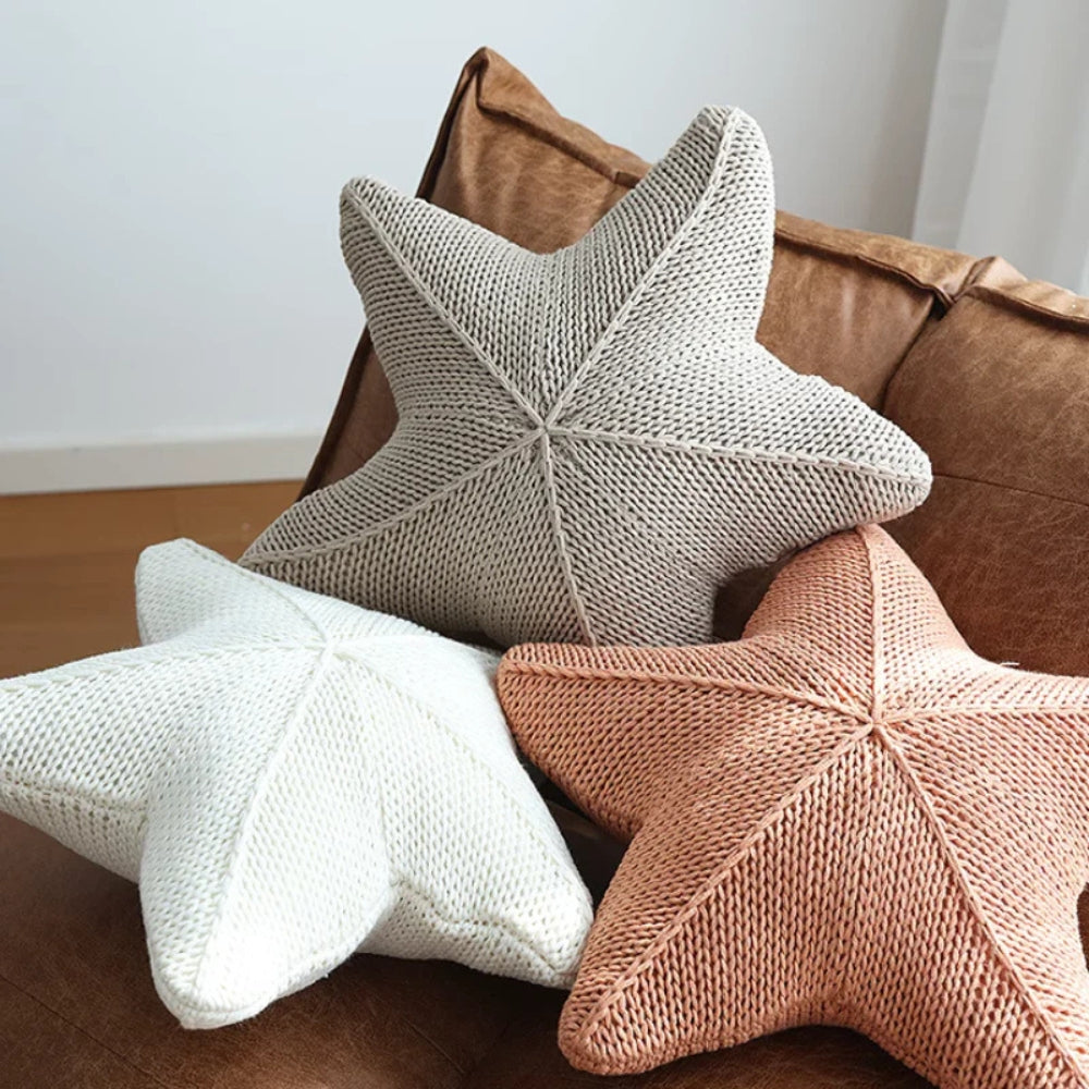 Sandy Cushion - Hand-Knitted, Nautical Starfish Design