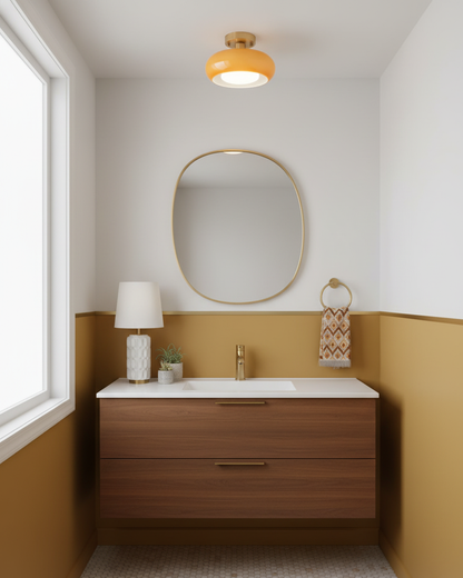 Flush Mount Dome Light Fixture 11 in Wide Gold Metal & Tri-Color Glass for Bathroom Kitchen Hallway Covered Porch E26 Base Vintage Inspired