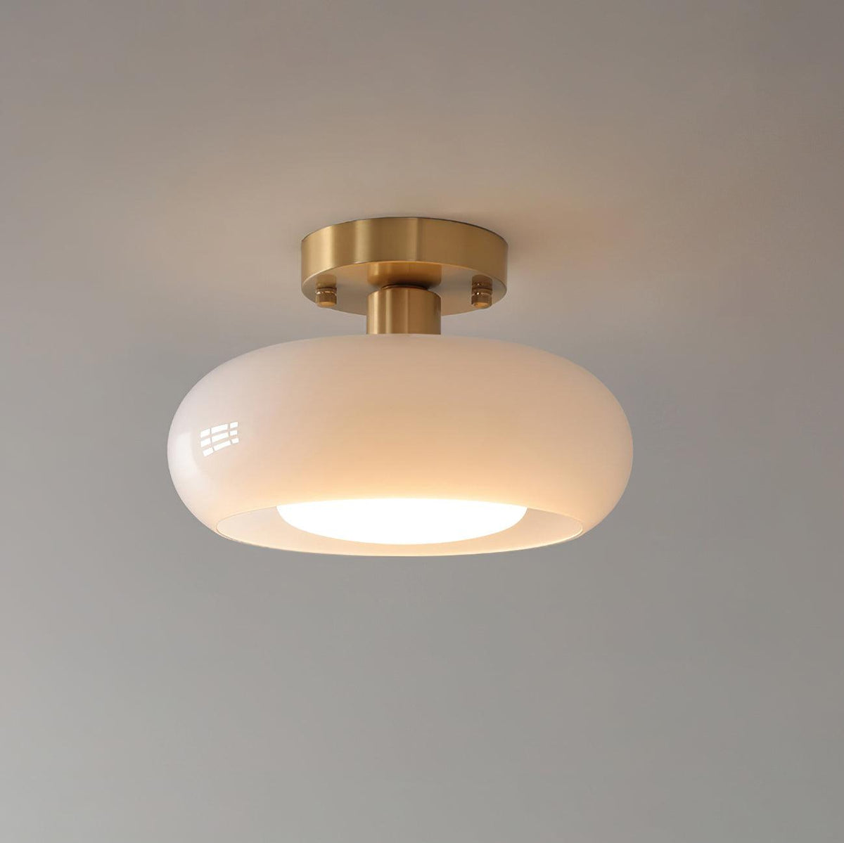 Flush Mount Dome Light Fixture 11 in Wide Gold Metal & Tri-Color Glass for Bathroom Kitchen Hallway Covered Porch E26 Base Vintage Inspired