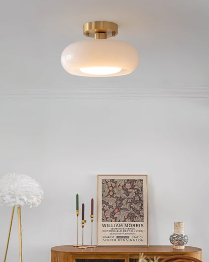 Flush Mount Dome Light Fixture 11 in Wide Gold Metal & Tri-Color Glass for Bathroom Kitchen Hallway Covered Porch E26 Base Vintage Inspired