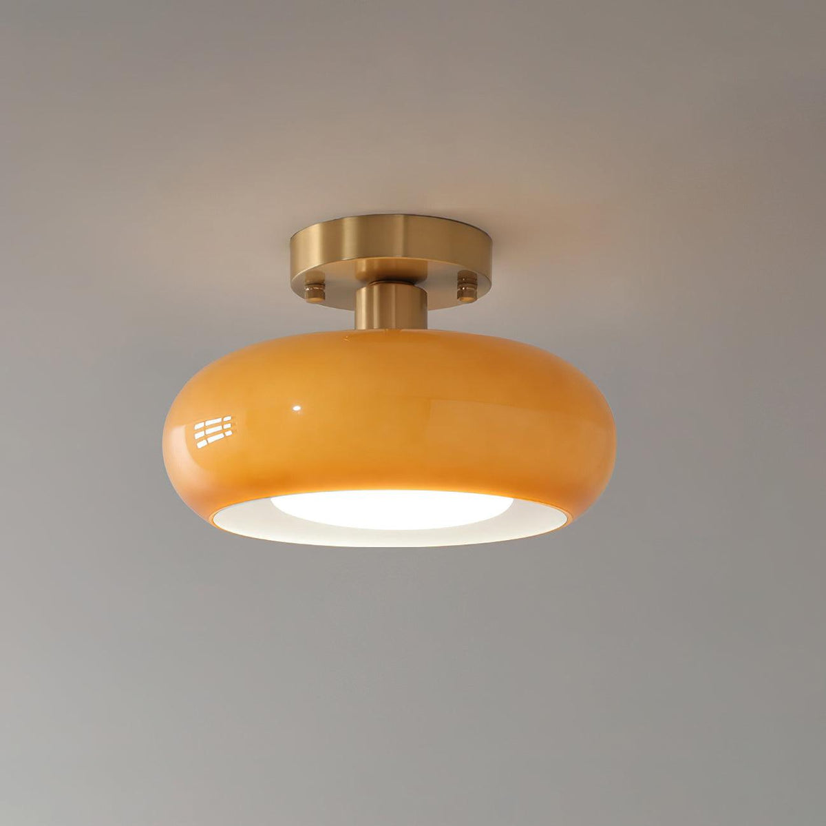 Flush Mount Dome Light Fixture 11 in Wide Gold Metal & Tri-Color Glass for Bathroom Kitchen Hallway Covered Porch E26 Base Vintage Inspired