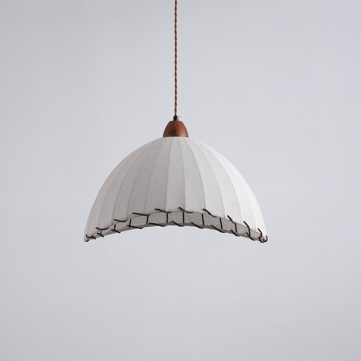 Fabric Dome Ceiling Light White 14 inch Ribbed Scalloped Hanging Fixture for Dining Room Bedroom Adjustable Height Vintage Modern E26 Socket