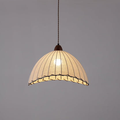 Fabric Dome Ceiling Light White 14 inch Ribbed Scalloped Hanging Fixture for Dining Room Bedroom Adjustable Height Vintage Modern E26 Socket