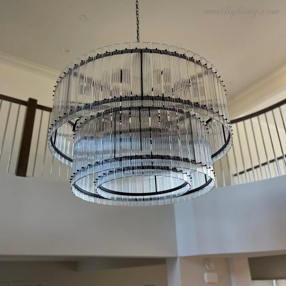 Circular Tiered Glass Panel Ceiling Fixture 22-60 Inch Diameter for Dining Room Foyer Living Room Bedroom Hotel Entryway Statement Lighting