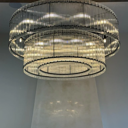 Circular Tiered Glass Panel Ceiling Fixture 22-60 Inch Diameter for Dining Room Foyer Living Room Bedroom Hotel Entryway Statement Lighting