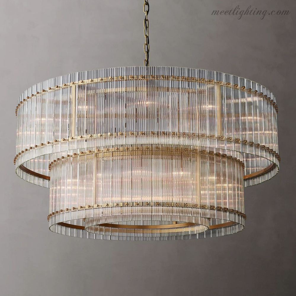 Circular Tiered Glass Panel Ceiling Fixture 22-60 Inch Diameter for Dining Room Foyer Living Room Bedroom Hotel Entryway Statement Lighting