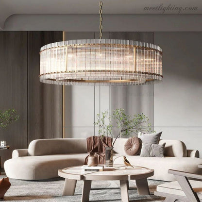 Circular Tiered Glass Panel Ceiling Fixture 22-60 Inch Diameter for Dining Room Foyer Living Room Bedroom Hotel Entryway Statement Lighting