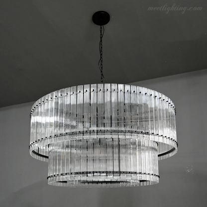 Circular Tiered Glass Panel Ceiling Fixture 22-60 Inch Diameter for Dining Room Foyer Living Room Bedroom Hotel Entryway Statement Lighting