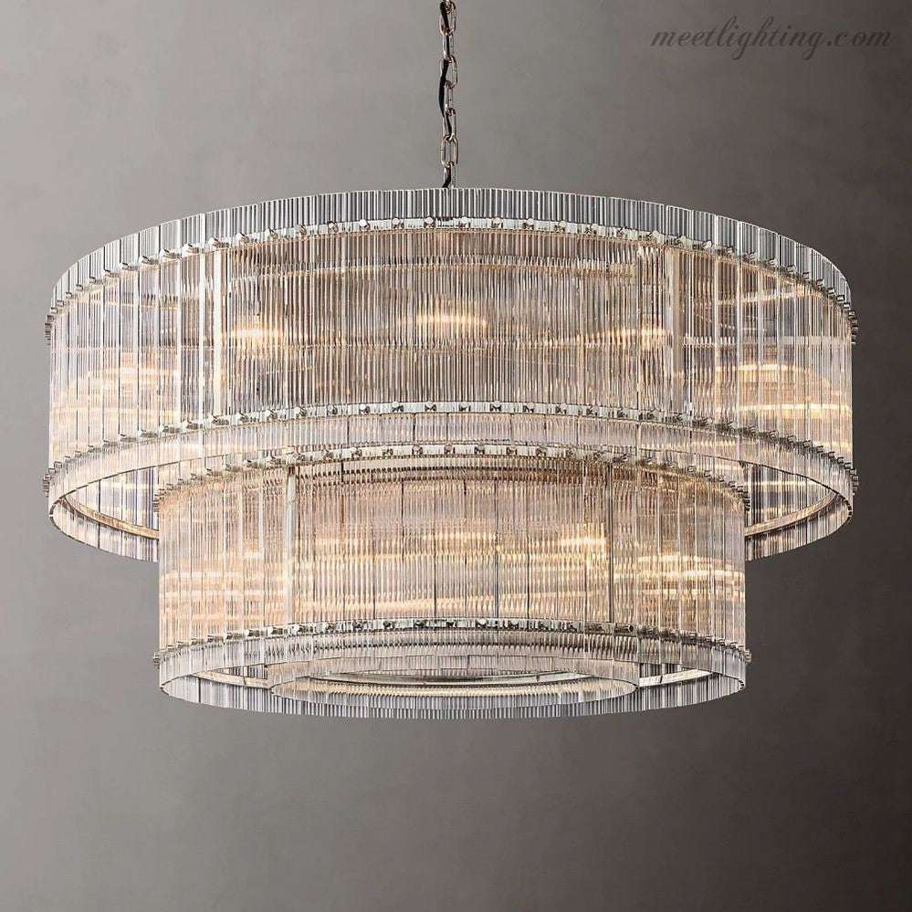 Circular Tiered Glass Panel Ceiling Fixture 22-60 Inch Diameter for Dining Room Foyer Living Room Bedroom Hotel Entryway Statement Lighting