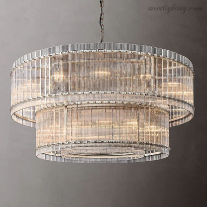 Circular Tiered Glass Panel Ceiling Fixture 22-60 Inch Diameter for Dining Room Foyer Living Room Bedroom Hotel Entryway Statement Lighting