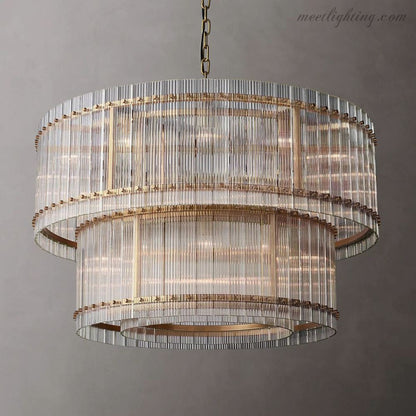 Circular Tiered Glass Panel Ceiling Fixture 22-60 Inch Diameter for Dining Room Foyer Living Room Bedroom Hotel Entryway Statement Lighting