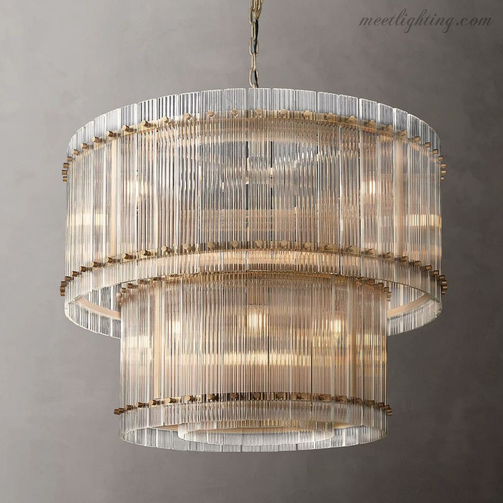 Circular Tiered Glass Panel Ceiling Fixture 22-60 Inch Diameter for Dining Room Foyer Living Room Bedroom Hotel Entryway Statement Lighting