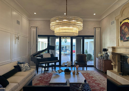 Circular Tiered Glass Panel Ceiling Fixture 22-60 Inch Diameter for Dining Room Foyer Living Room Bedroom Hotel Entryway Statement Lighting