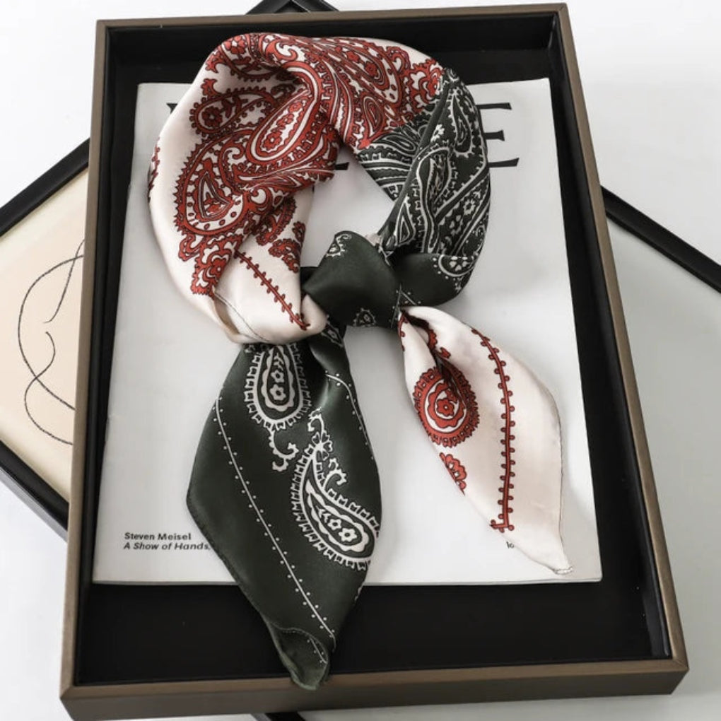 Satin Print Scarf for Hair Neck Bag Accessory | Women's Luxury Square Neckerchief Headband Handbag Tie | Soft Sheen Fabric Statement Piece