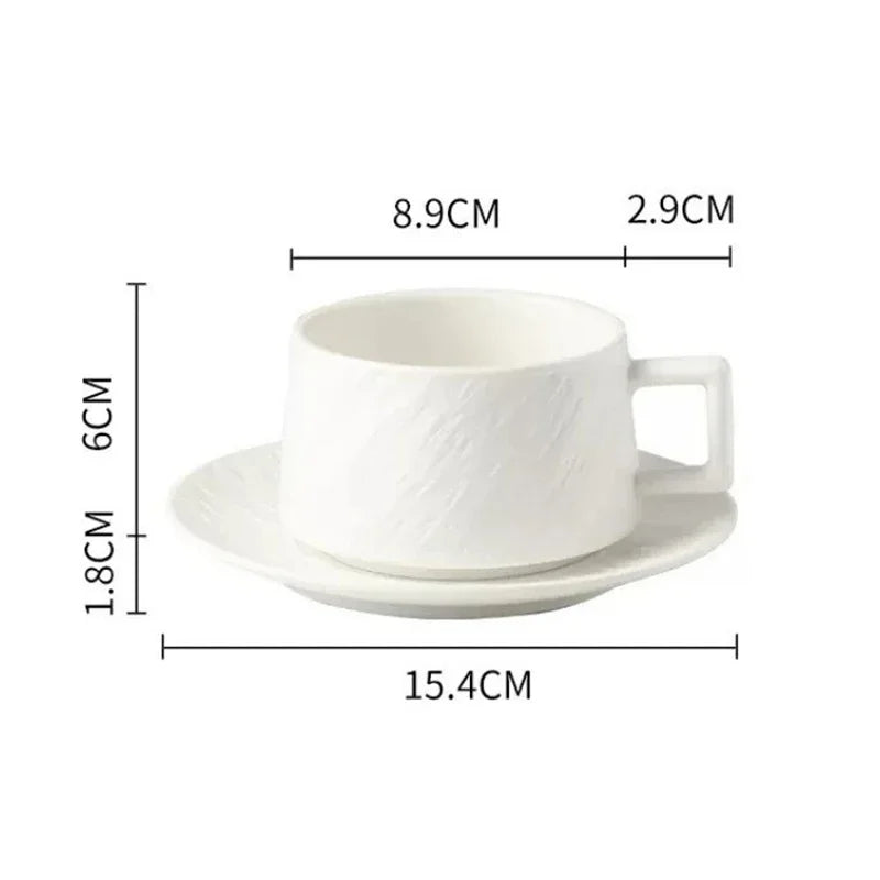 Glazed Porcelain Cup and Saucer Set for Tea Coffee Hot Chocolate Kitchen Dining Home Office Breakfast Drink Ware Modern Tableware