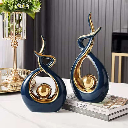 Sculpted Ceramic Figurine 12 Inch Emerald Gold Accent Handcrafted Art Object for Console Shelf Sideboard Mantel Modern Home Styling Statemen