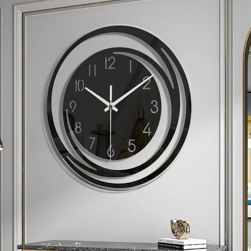 Black Acrylic Wall Clock Modern Geometric Silent Non-Ticking Scandinavian Home Decor for Living Room Bedroom Office