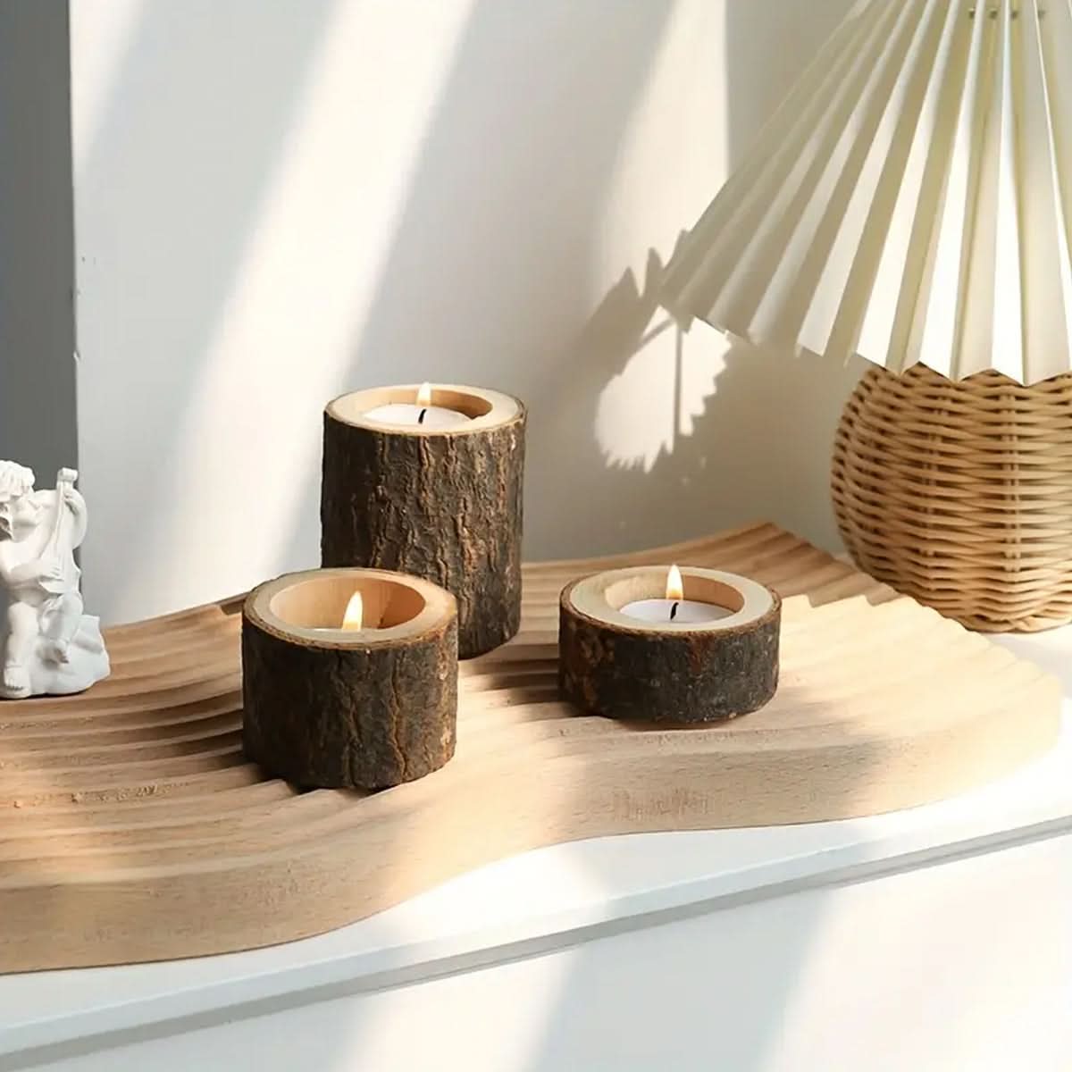 CANDLEFLOW – Three-Piece Wooden Tea Lamp Decor Set