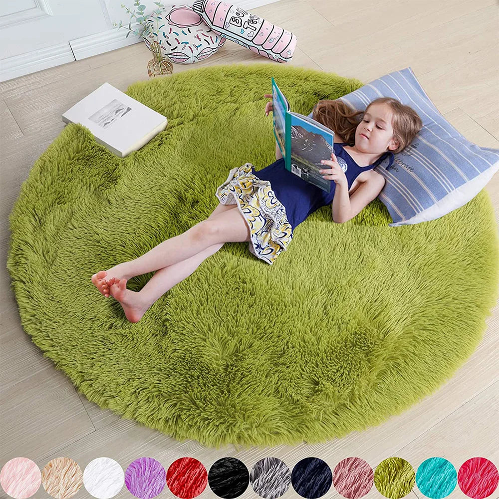 Plush Kids Floor Mat with Memory Foam 39 in Round Anti-Slip Shaggy Rug for Nursery Bedroom Play Space Reading Corner Soft Cushioned Circle C