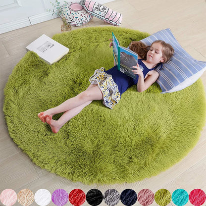 Plush Kids Floor Mat with Memory Foam 39 in Round Anti-Slip Shaggy Rug for Nursery Bedroom Play Space Reading Corner Soft Cushioned Circle C