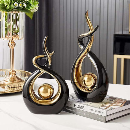 Sculpted Ceramic Figurine 12 Inch Emerald Gold Accent Handcrafted Art Object for Console Shelf Sideboard Mantel Modern Home Styling Statemen