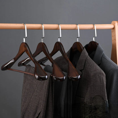 Premium Wooden Suit Hangers with Metal Hook - Dark Brown Contoured Coat Hangers for Jackets, Shirts & Blazers - Heavy-Duty Closet Storage Or