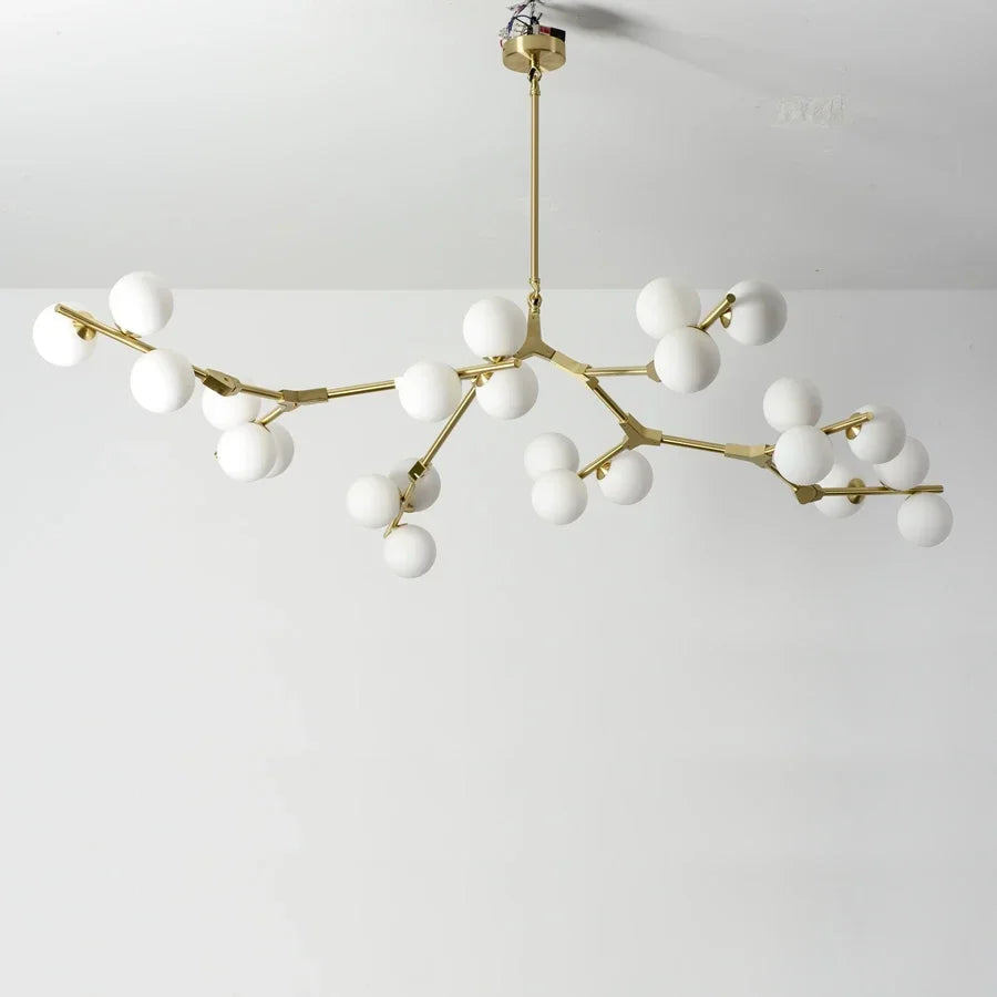 Sculptural Multi-Globe Ceiling Fixture with Repositionable Arms in Frosted Glass & Metal for Dining Areas & Living Spaces
