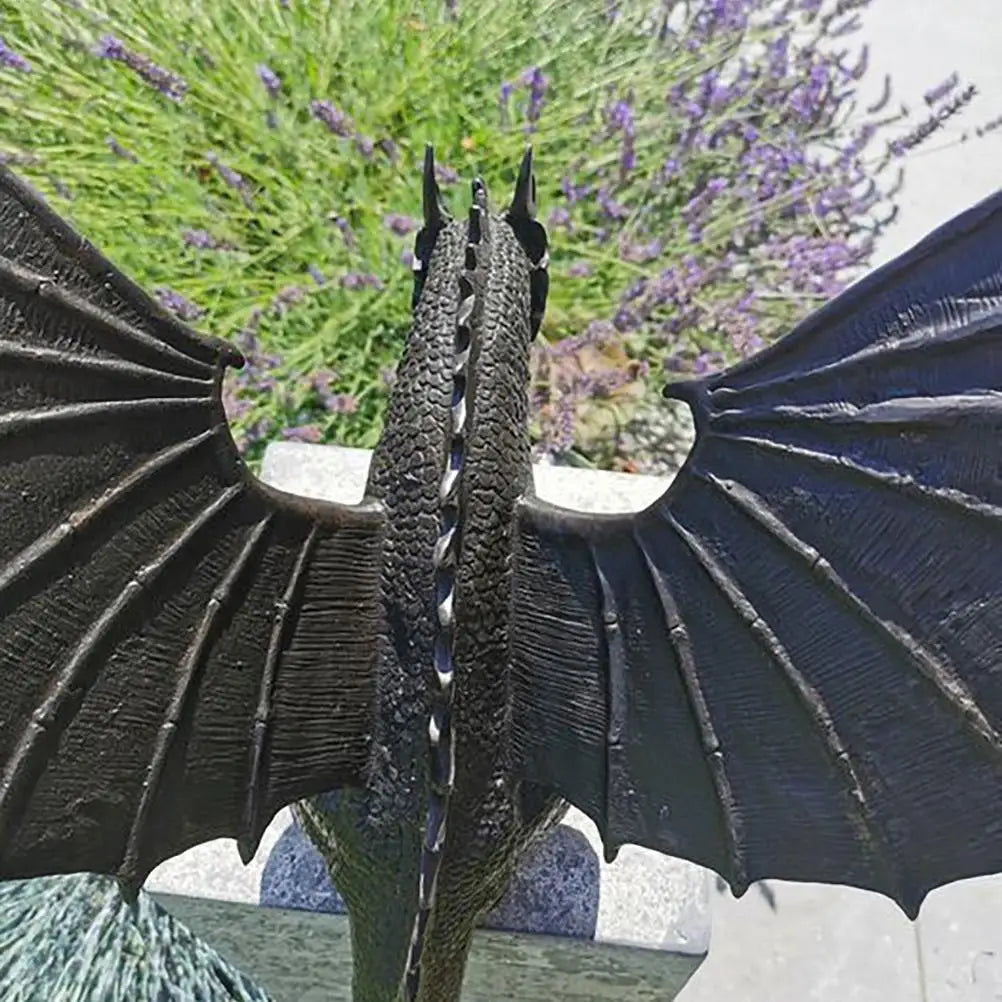 Mythical Dragon Water Spout Statue 14 Inch Resin Fantasy Sculpture for Outdoor Ponds Patios Yard Decor Garden Ornament
