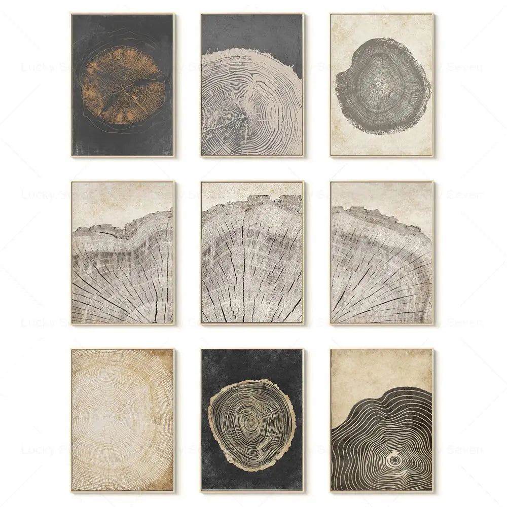 Botanical Growth Pattern Wall Art Canvas for Living Room, Bedroom & Office Décor | Natural Wood Grain Inspired Print