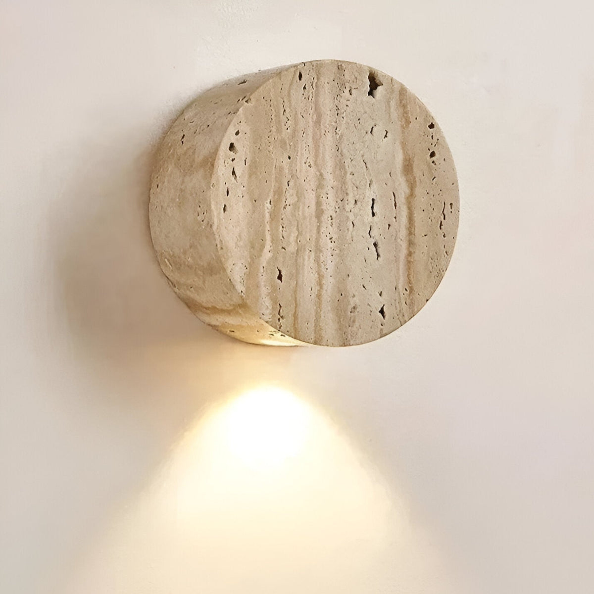 Travertine Stone Wall Sconce Round Frosted Glass Up Down Light Fixture 4 Inch Natural Stone Ambient Lighting Bedroom Hallway Entryway Bathro
