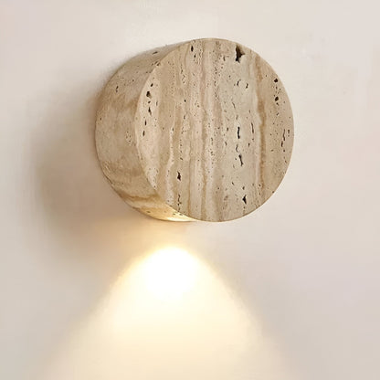 Travertine Stone Wall Sconce Round Frosted Glass Up Down Light Fixture 4 Inch Natural Stone Ambient Lighting Bedroom Hallway Entryway Bathro