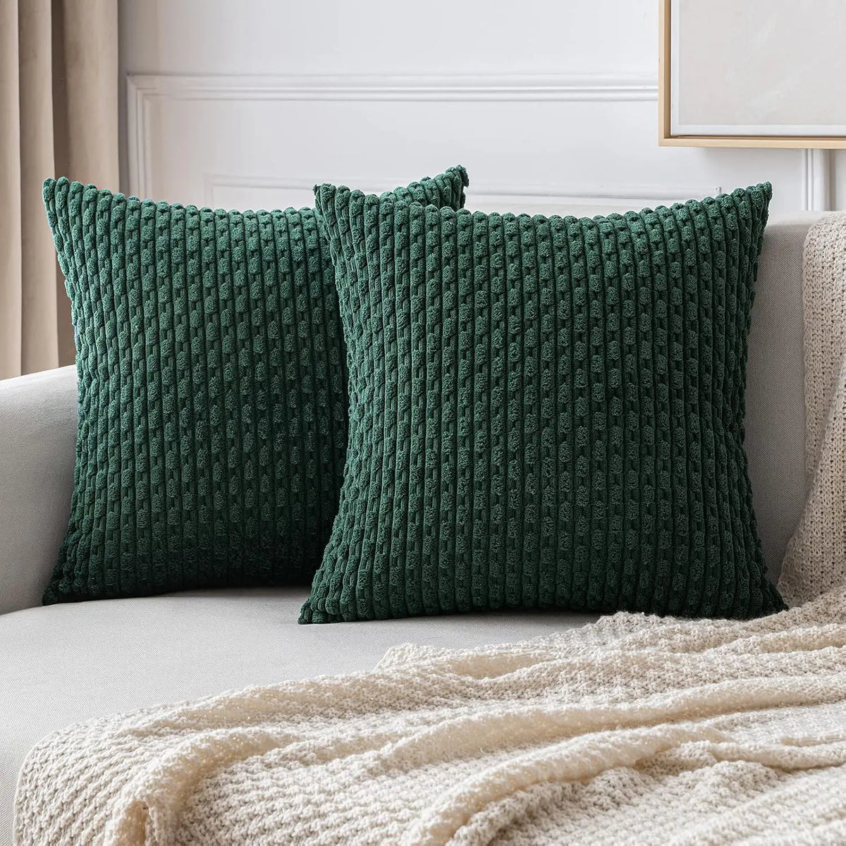 Corduroy Pillow Cover Ribbed Texture Decorative Throw Cushion Case Bohemian Striped Design for Couch Sofa Bed Chair Living Room Bedroom