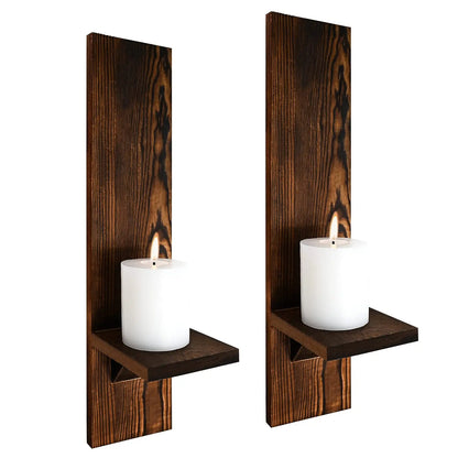 Handcrafted Wooden Sconce Pair for Ambient Candlelight Display – 15-Inch Vertical Mount for Living Rooms, Bedrooms, Patios & Entryways