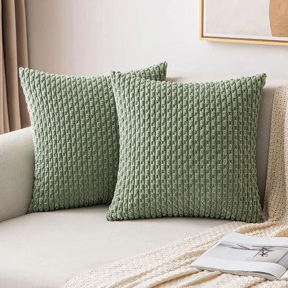 Ribbed Throw Pillow Cover 18×18 Inch Polyester Cotton Blend Textured Decorative Accent for Sofa Couch Armchair Bedroom Modern Scandinavian B