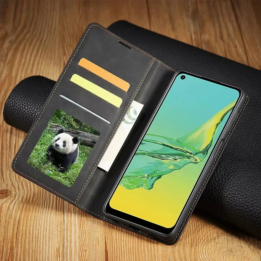 Magnetic Leather Wallet Case for Samsung Galaxy with Card Slots & Flip Cover | Premium Folio Protection for Galaxy S24 Ultra S23 S22 S21 S20