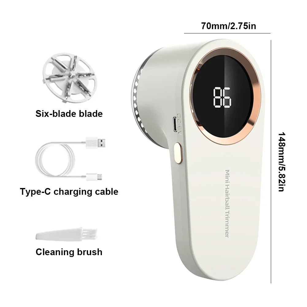 Electric Lint Remover for Sweaters Couch Blankets – USB-C Rechargeable 6-Blade Fuzz Shaver with Digital Battery Display for Clothing Furnitu