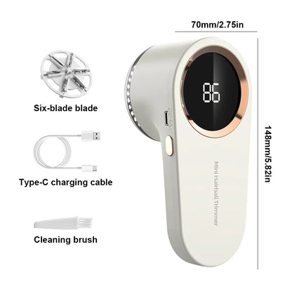 Electric Lint Remover for Sweaters Couch Blankets – USB-C Rechargeable 6-Blade Fuzz Shaver with Digital Battery Display for Clothing Furnitu