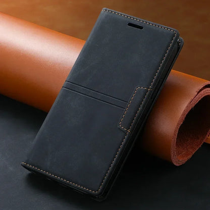Leather Flip Wallet Case for Google Pixel | Magnetic Folio Phone Cover with Card Slots & Kickstand