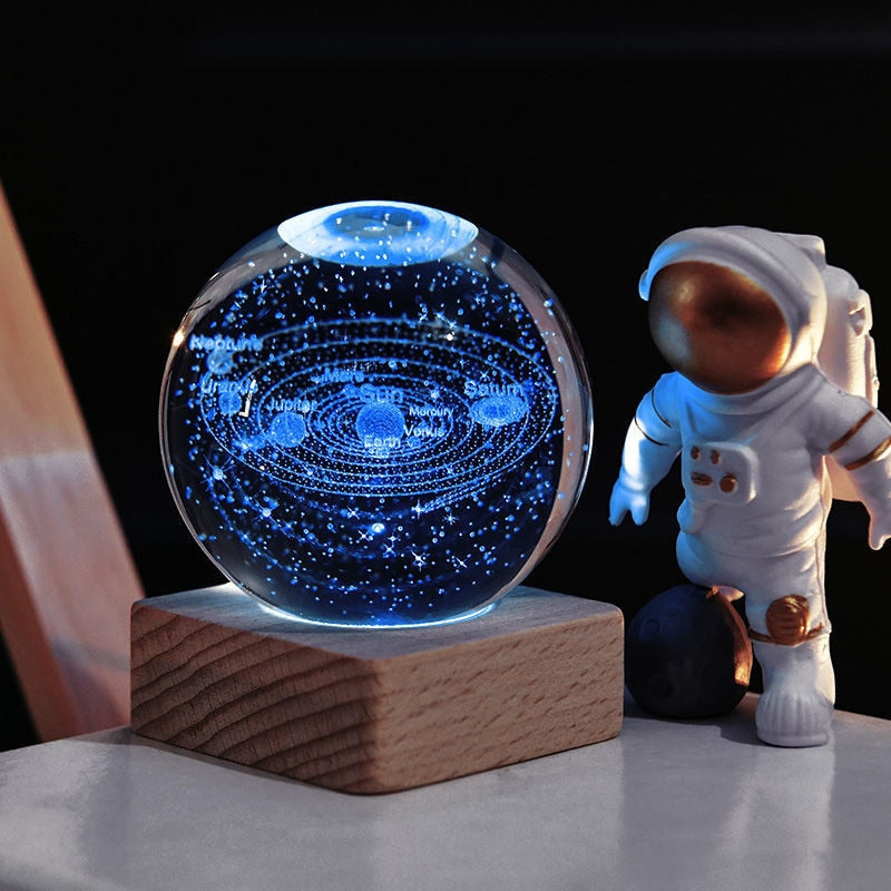 Crystal Sphere LED Nightlight 2.4 in 3D Engraved Accent Lamp Wooden Base USB Powered for Bedroom Office Desk Ambient Glow Decorative Lightin