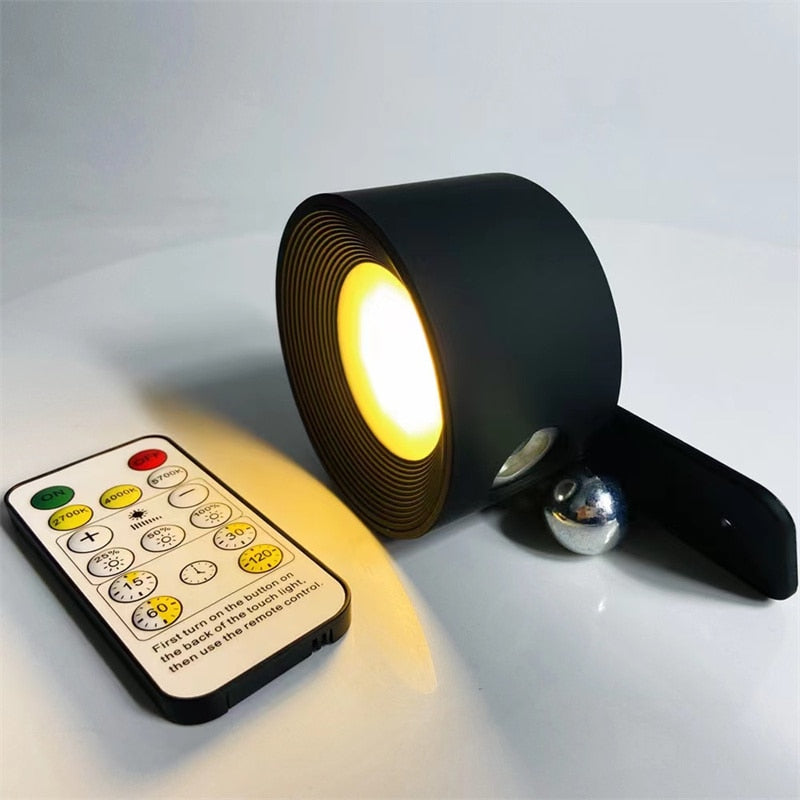 Cordless Rechargeable LED Wall Light with Remote Control | Adjustable Rotating Magnetic Sconce for Bedroom Living Room Hallway | Touch Dimmi