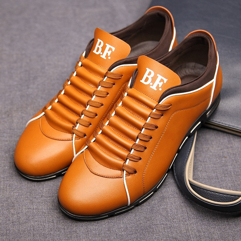 Men's Low-Top Lace-Up Sneakers PU Leather Casual Athletic Shoes Flat Rubber Sole for Everyday Work Gym Tennis