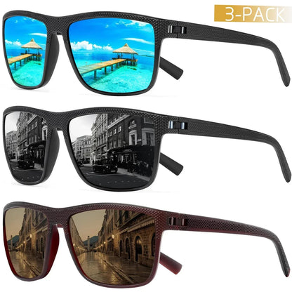 Polarized Sunglasses 3-Piece Set for Men & Women Outdoor Sports Driving UV400 Protection Lightweight Frames