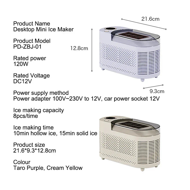 Countertop Ice Maker Machine 120W Rapid Cube Production Portable Travel Bar Office Kitchen Caravan Camping Beverage Chilling Appliance Light