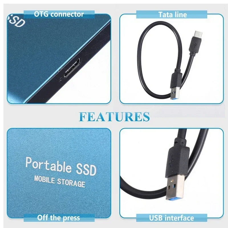Portable External Solid State Drive 2TB High-Speed USB 3.1 & USB-C Data Storage for Mac & PC
